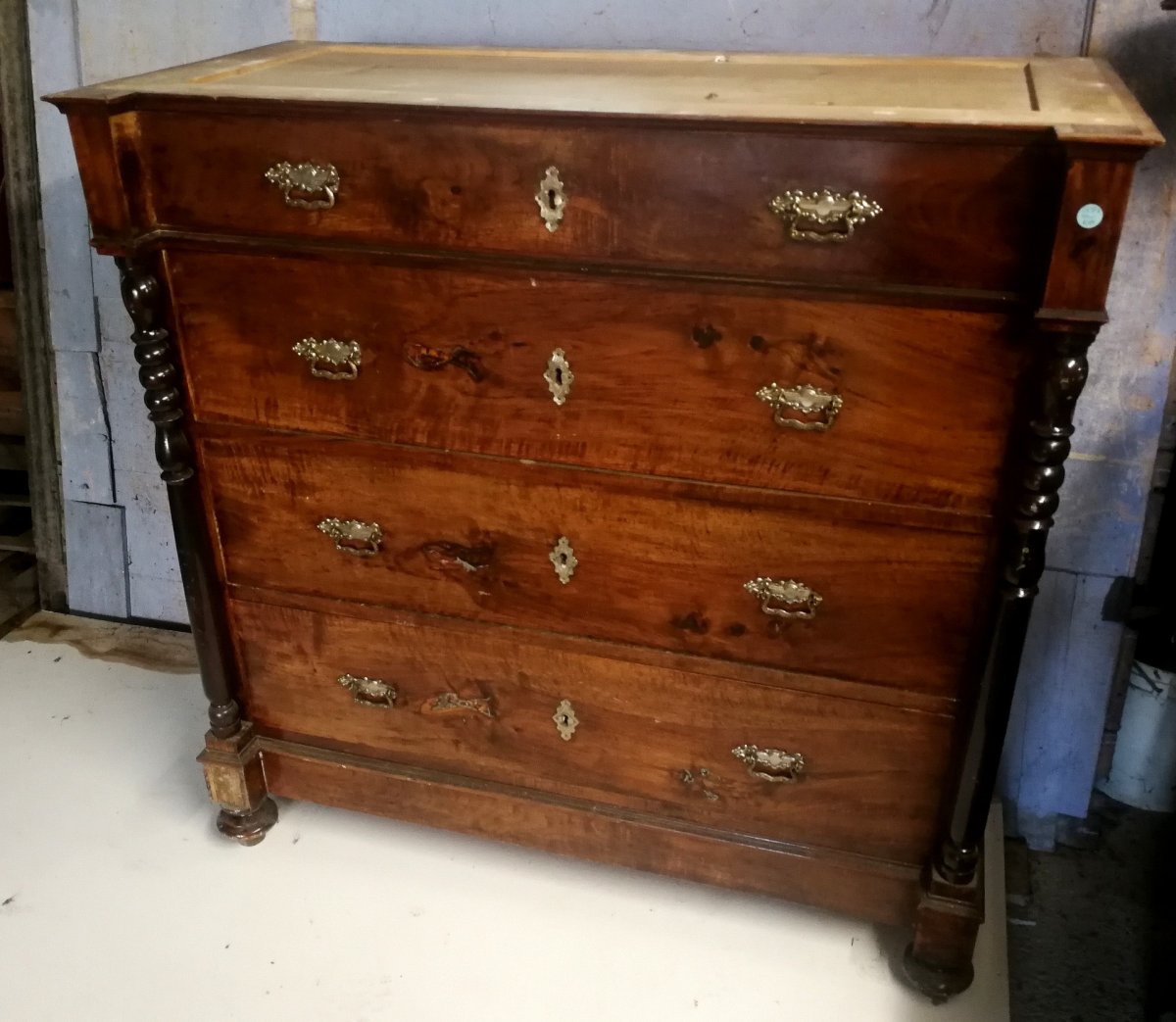  Belle Commode Italienne Seconde Moitié Du 19ème Siècle Avec Plateau En Marbre Blanc.-photo-1