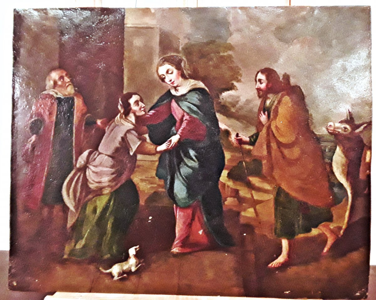 " Visitation de Marie ", Huile sur cuivre réalisée à la fin du XVII Siècle-photo-2