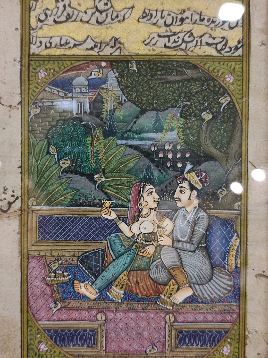 4 illustrazioni miniate dal "seprian", manuale sessuale. Persia o Rajastan, primi dell'ottocento-photo-1