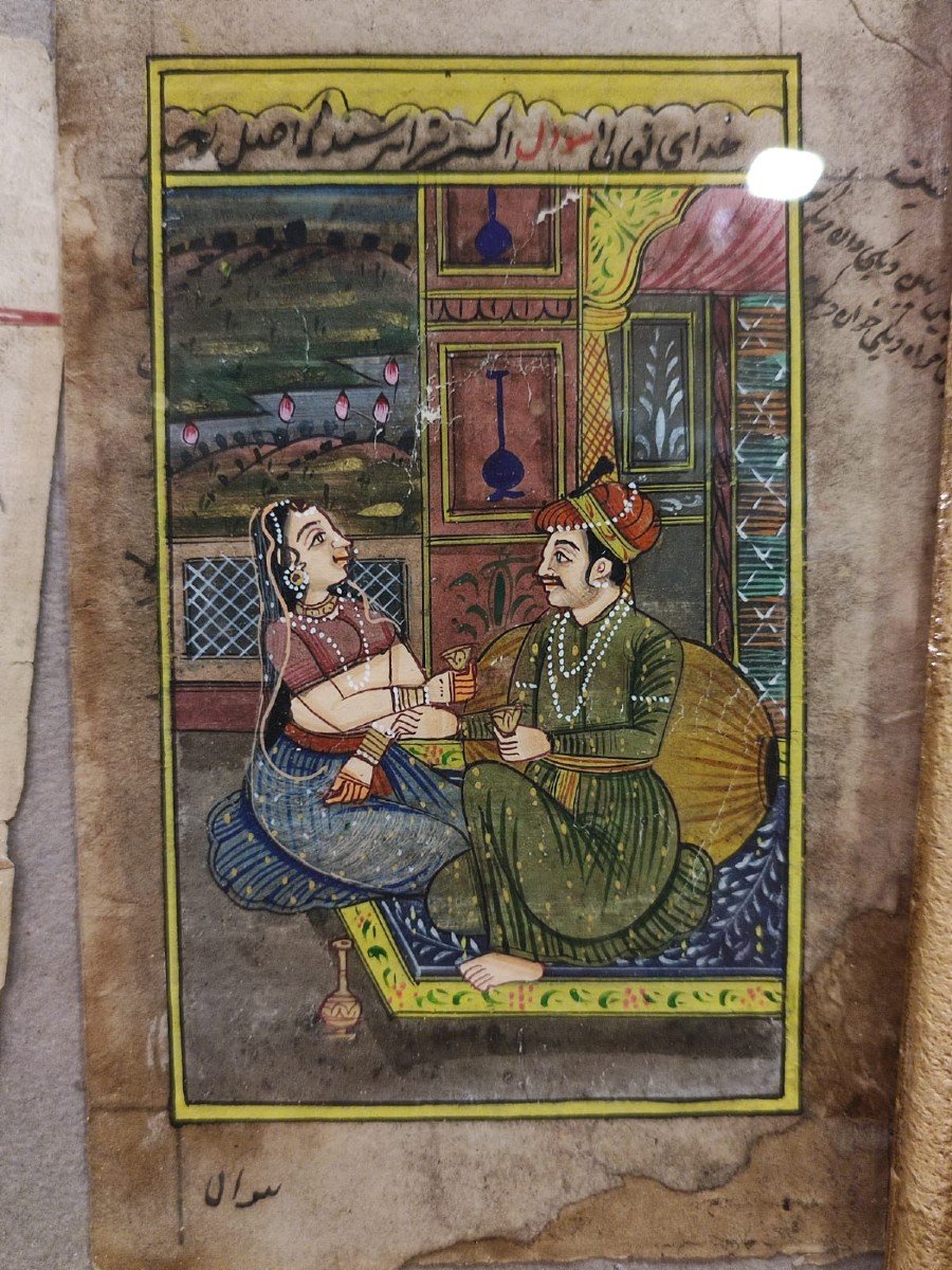 4 illustrazioni miniate dal "seprian", manuale sessuale. Persia o Rajastan, primi dell'ottocento-photo-3