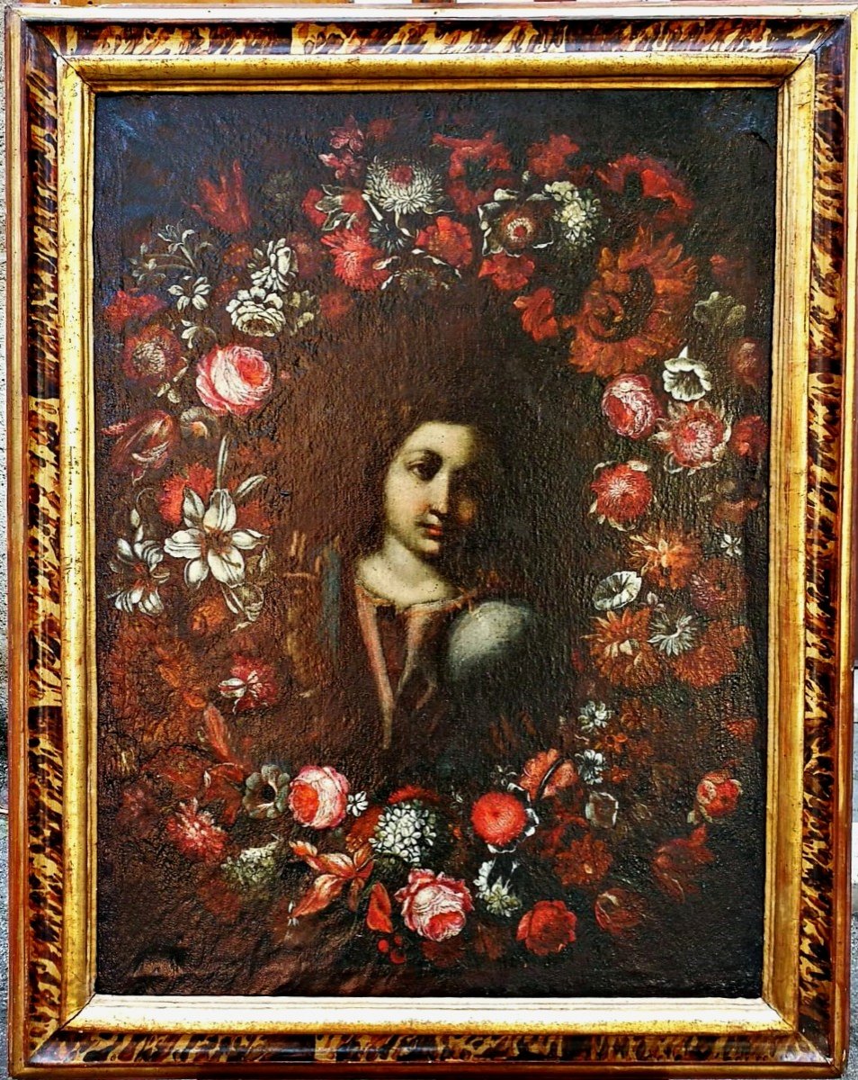  Salvador Mundi Dans Une Guirlande De Fleurs à La Manière De Daniel Seghers (anvers 1590 -1661)