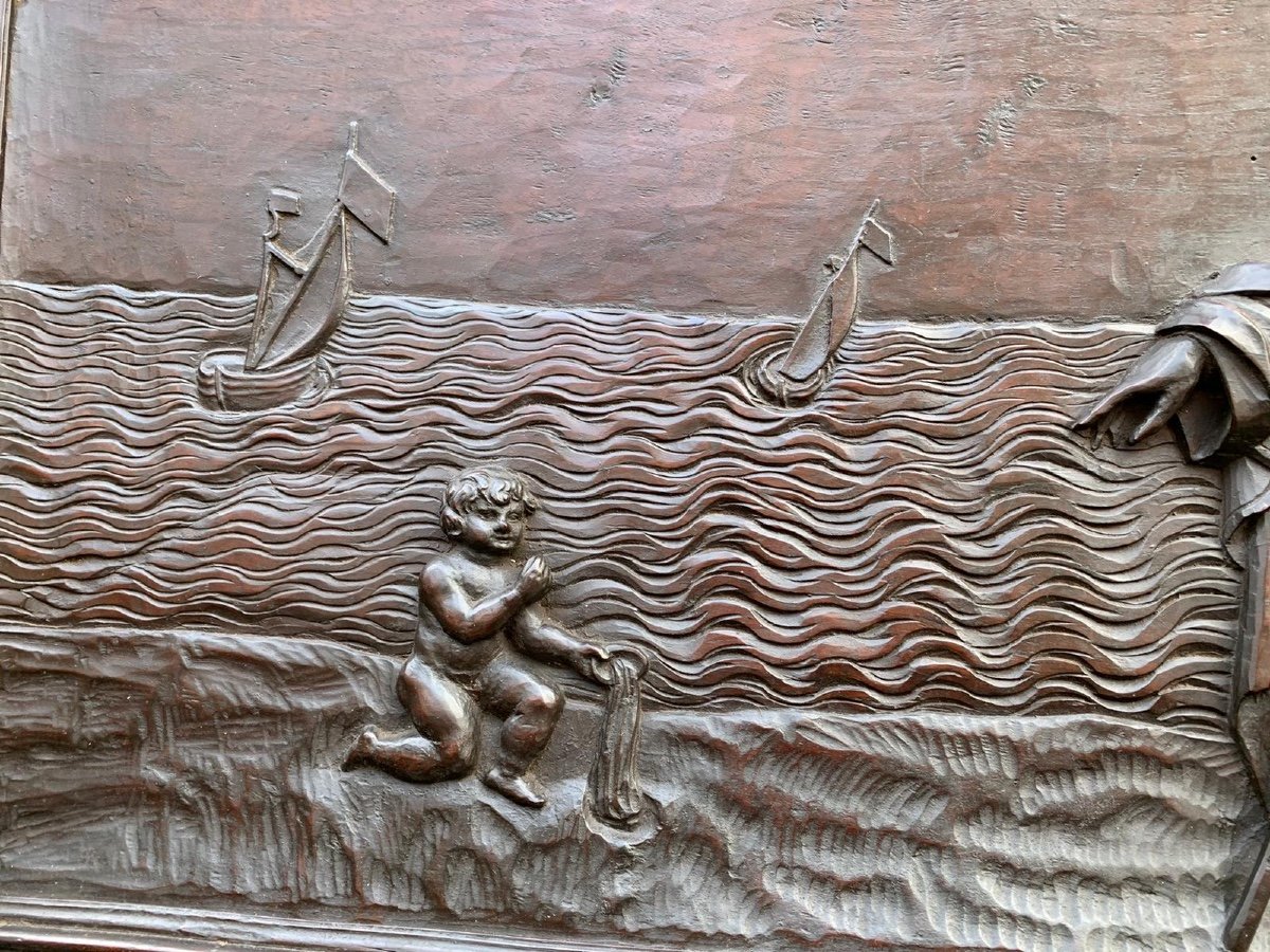 Belle Paire Panneaux Sculptés Avec Histoires De Saint Augustin. Région Toscane Du XVI Siècle-photo-2