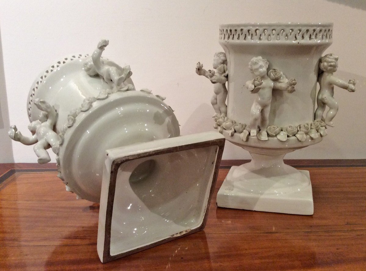  Belle Paire De Vases Rococò En Porcelaine d'Este Du XVIIIe Siècle.-photo-3