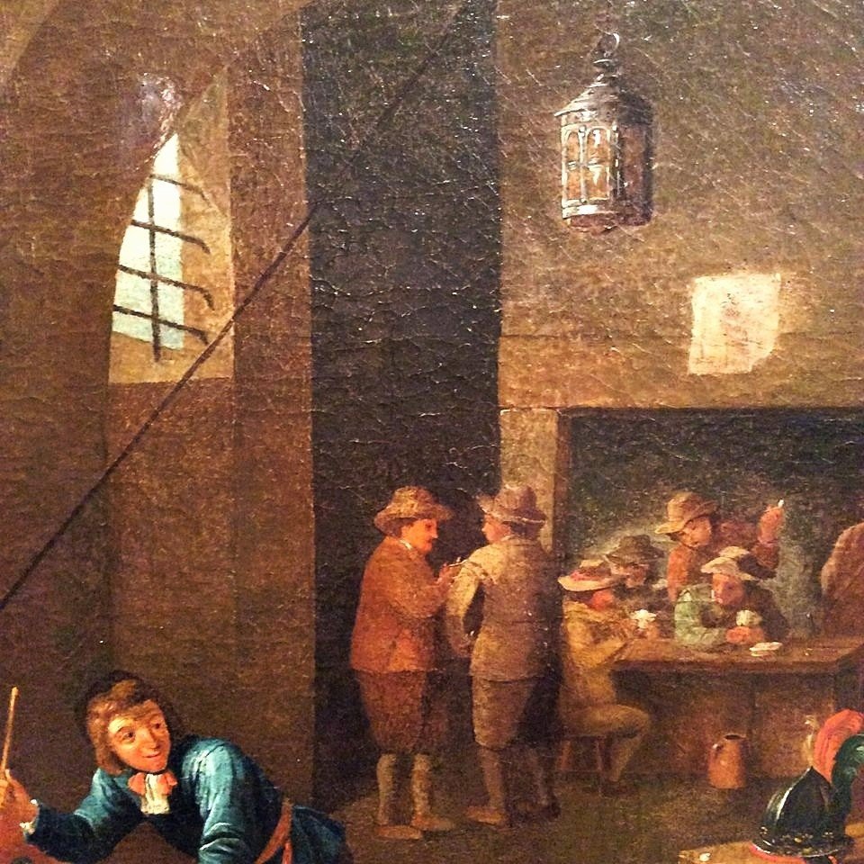 Scène De Taverne Avec Soldats Au Repos Et Enfant Jouant. Ecòle Flamande Moitiè Du XVII Siècle-photo-2