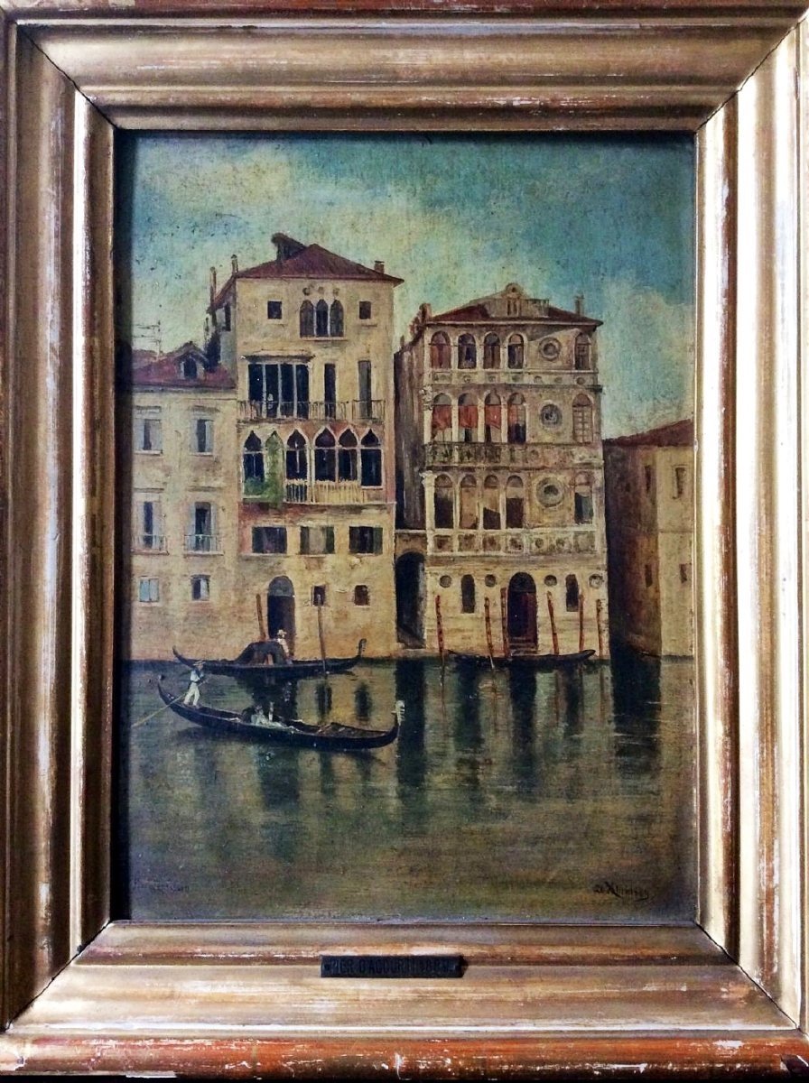 Vue Avec Gondoliers Sur Le Grand Canal De Venise Et Le Palazzo Ca 'dario