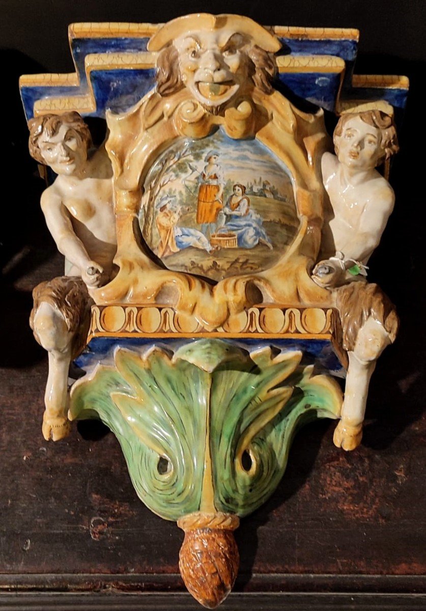 Paire d'étagères En Céramique, Manufacture Battaglia - Naples, Milieu Du XIXe Siècle-photo-2