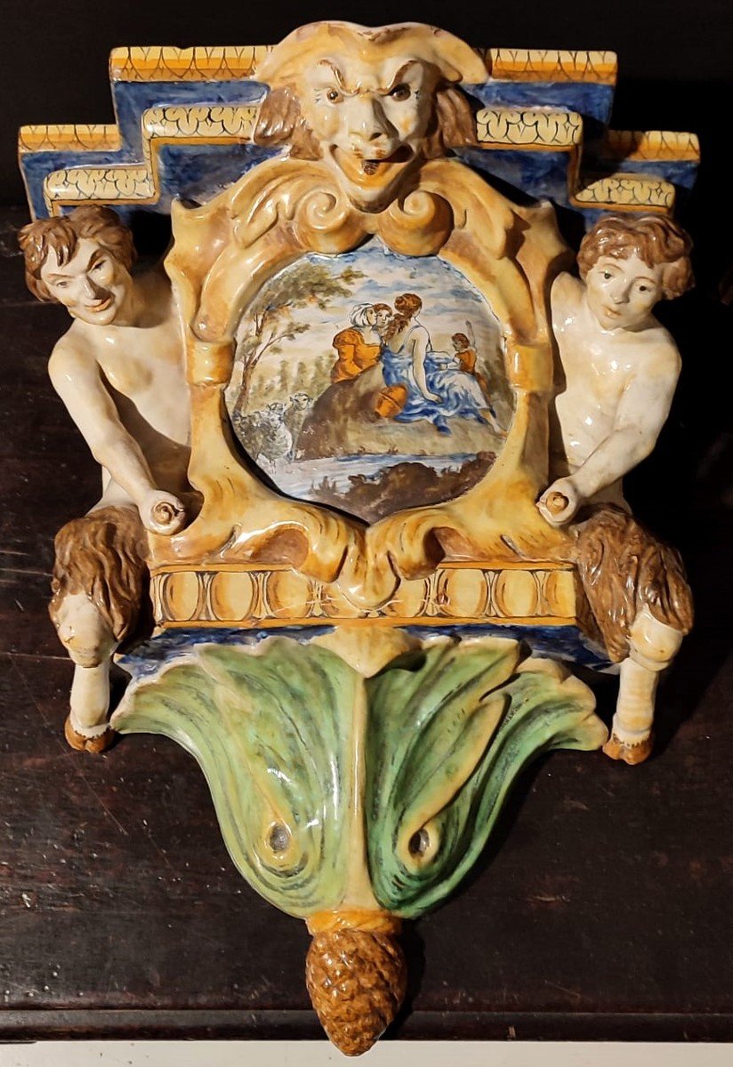 Paire d'étagères En Céramique, Manufacture Battaglia - Naples, Milieu Du XIXe Siècle-photo-3