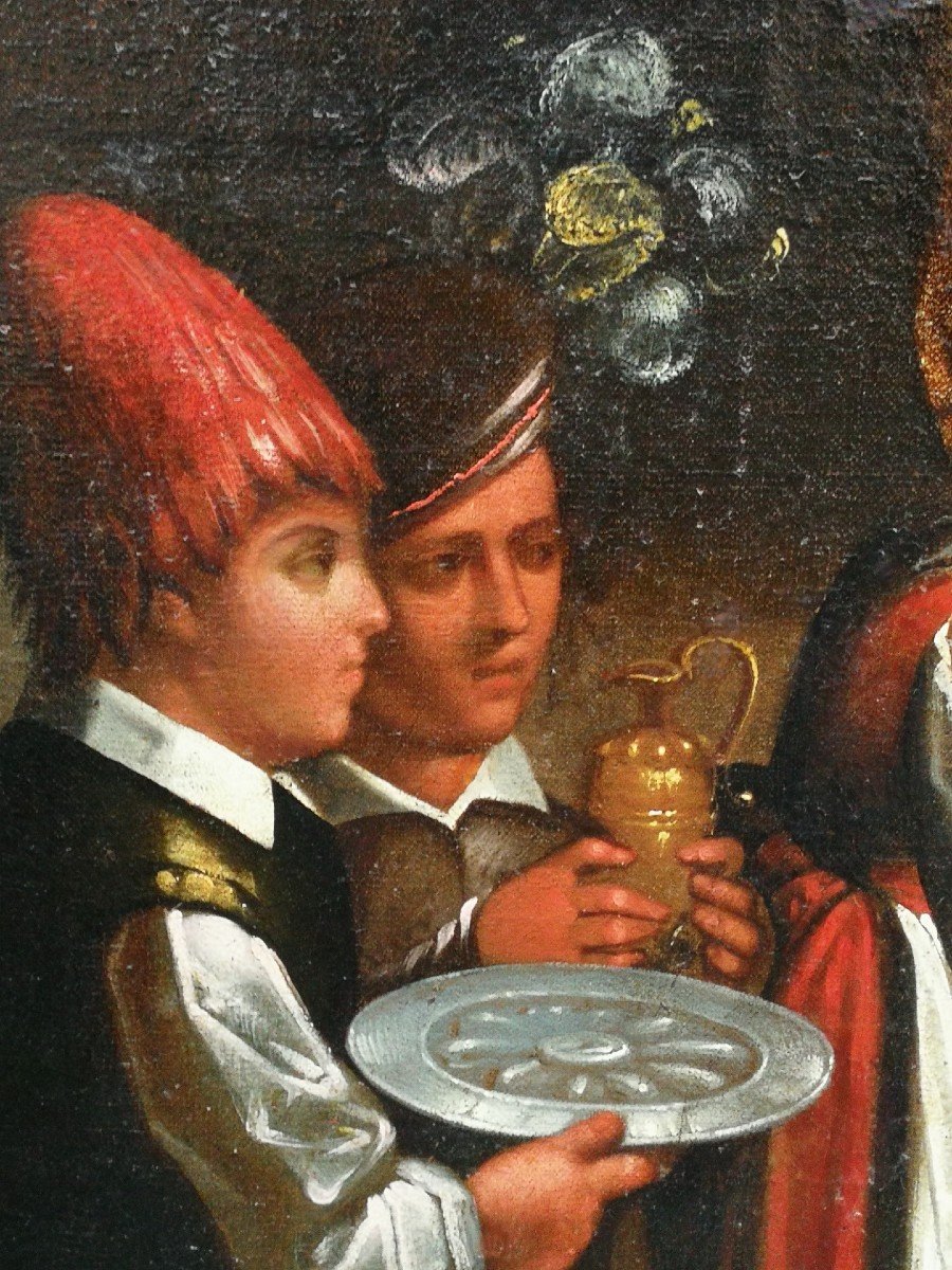 «dîner Avec Le Riche Epulone» Huile Sur Toile Atelier Du Bassano, Dernier Quart Du XVI Siècle-photo-4