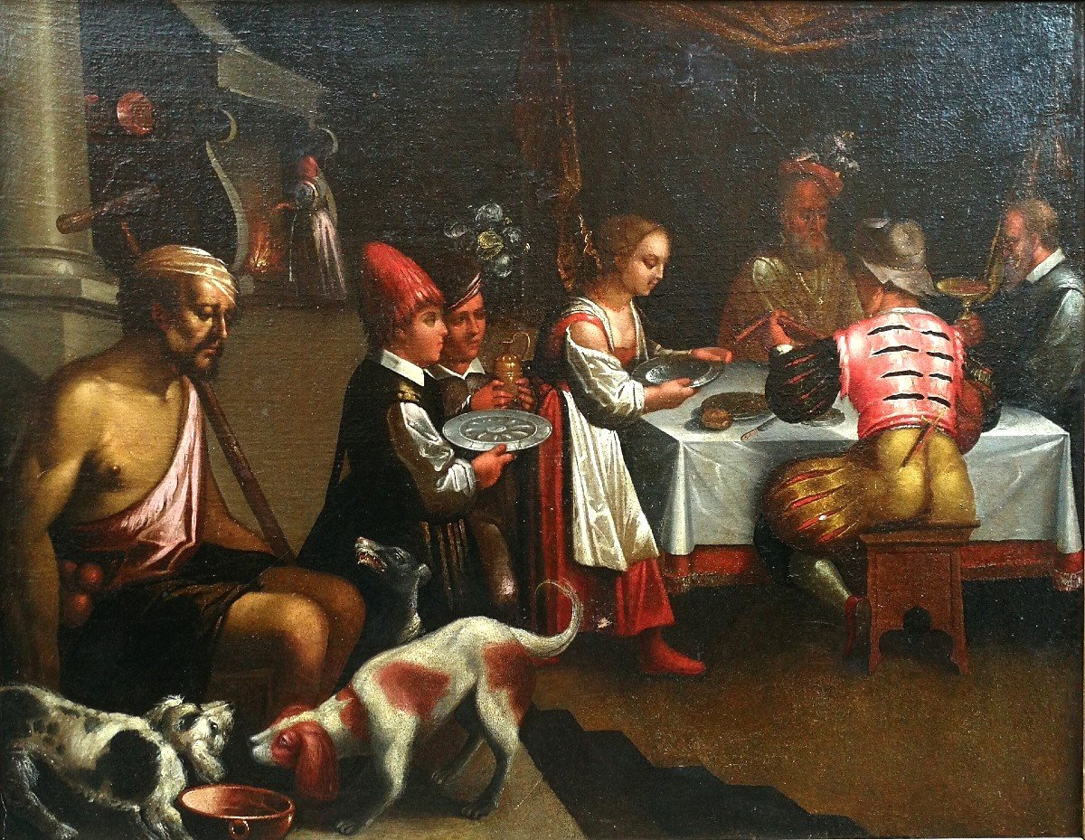 «dîner Avec Le Riche Epulone» Huile Sur Toile Atelier Du Bassano, Dernier Quart Du XVI Siècle