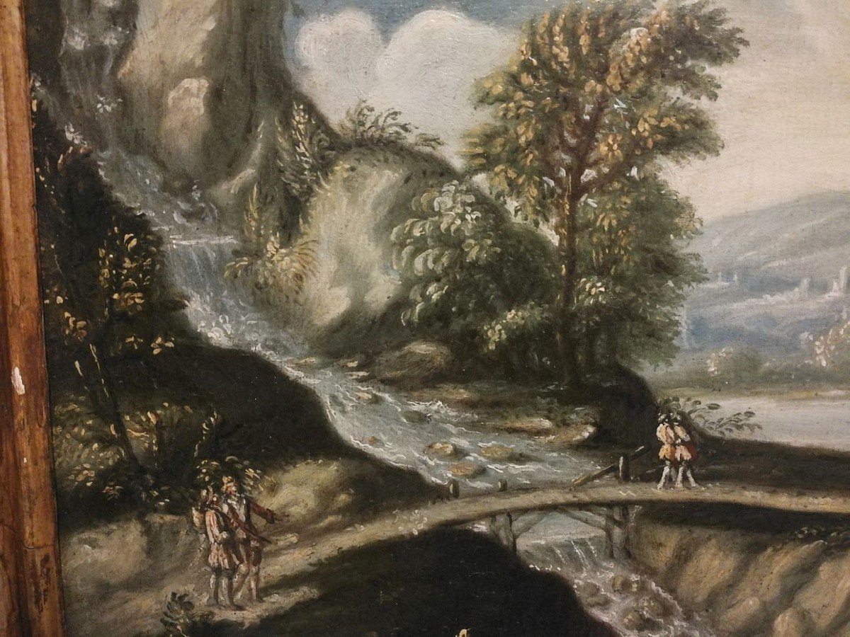 Paire d'Huiles Sur Toile Représentant Des Paysages Fluviaux, Première Moitié Du XVIIIe Siècle -photo-4