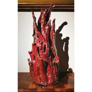 Rara ceramica art deco' lustro smaltato a forma di cespuglio di corallo. Firmata R.Gatti Faenza