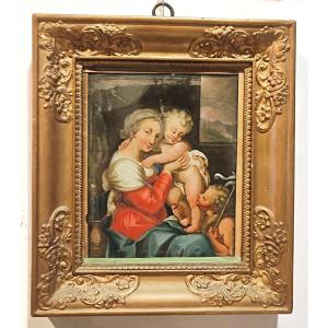 Pittura su vetro - Madonna con bambino. Italia settentrionale,  fine del XVII secolo.