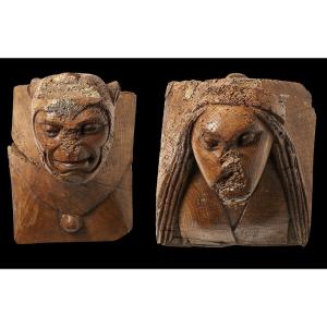 Coppia di elementi architettonici di figure fantastiche, Arte nordica dei primi del XVI secolo.