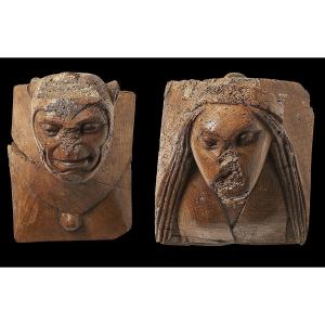 Coppia di elementi architettonici di figure fantastiche, Arte nordica dei primi del XVI secolo.
