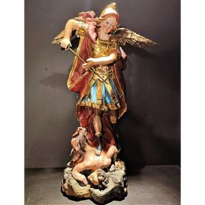 Scultura in legno policromo di San Michele Arcangelo, ambito veneto della fine del XVII secolo.