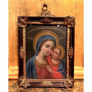 Olio su rame raff. Madonna con bambino, inizi del XVIII secolo