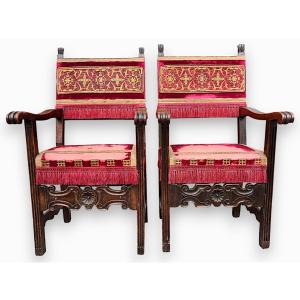 Seggioloni a cartella del seicento in noce, Lombardia.