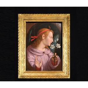 Angelo annunciante, olio su tavola dei primi del XVI secolo. Firenze, scuola di San Marco.