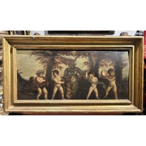 Olio su tavola con danza di amorini, Italia centrale del XVII secolo.