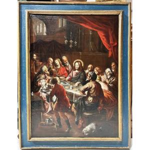"Ultima cena", scuola dei Bassano fine del XVI - primi del XVII secolo. ( 88 cm x115 cm)
