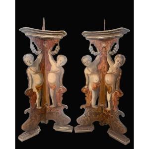 Rara coppia di candelieri reggi-cero da palazzo. Toscana, metà del XVII secolo.