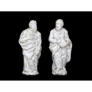 Santi Pietro e Paolo in marmo bianco scolpito. Roma, XVI secolo. 