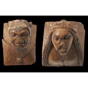 Coppia di elementi architettonici di figure fantastiche, Arte nordica dei primi del XVI secolo.