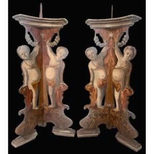 Rara coppia di candelieri reggi-cero da palazzo. Toscana, metà del XVII secolo.