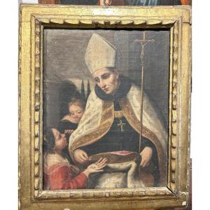 San Tommaso da Villamena che fa l'elemosina, fine XVII-primi XVIIIsec. Cornice coeva.