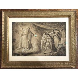 Scena di stregoneria, inchiostro e biacca su carta. Artista nordico del XVII secolo.