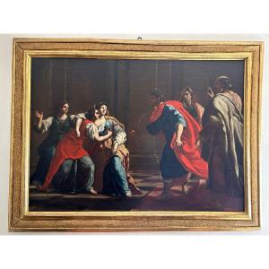 Ester e Assuero - Olio su tela della 2a metà del XVII secolo. Cornice romana sabbiata coeva.