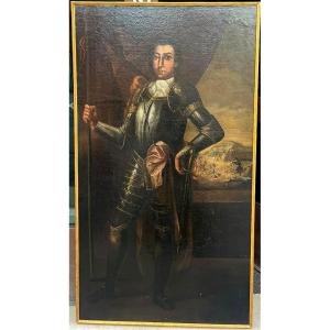 Ritratto di nobile siciliano in armatura con battaglia , 2a metà del seicento.