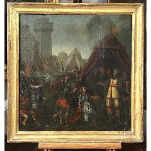 Muzio Scevola, olio su ardesia della prima metà del XVII. ambito di Frans Francken II.