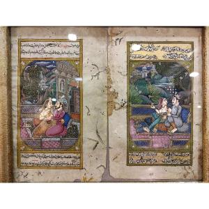 4 illustrazioni miniate dal "seprian", manuale sessuale. Persia o Rajastan, primi dell'ottocento
