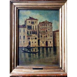 Vue Avec Gondoliers Sur Le Grand Canal De Venise Et Le Palazzo Ca 'dario