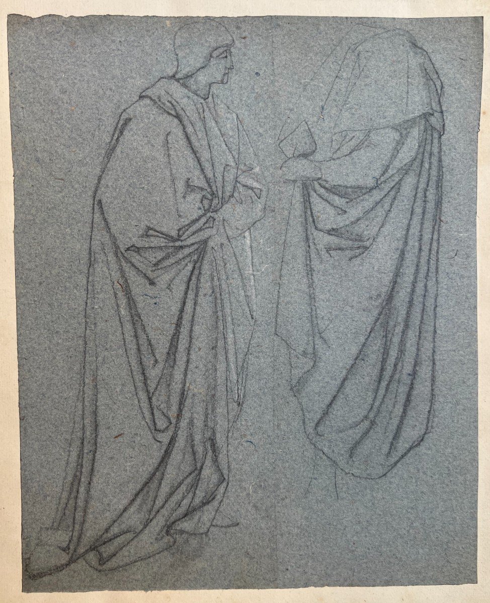 Michel Dumas (1812 - 1885) Due studi di figura Disegno -photo-2