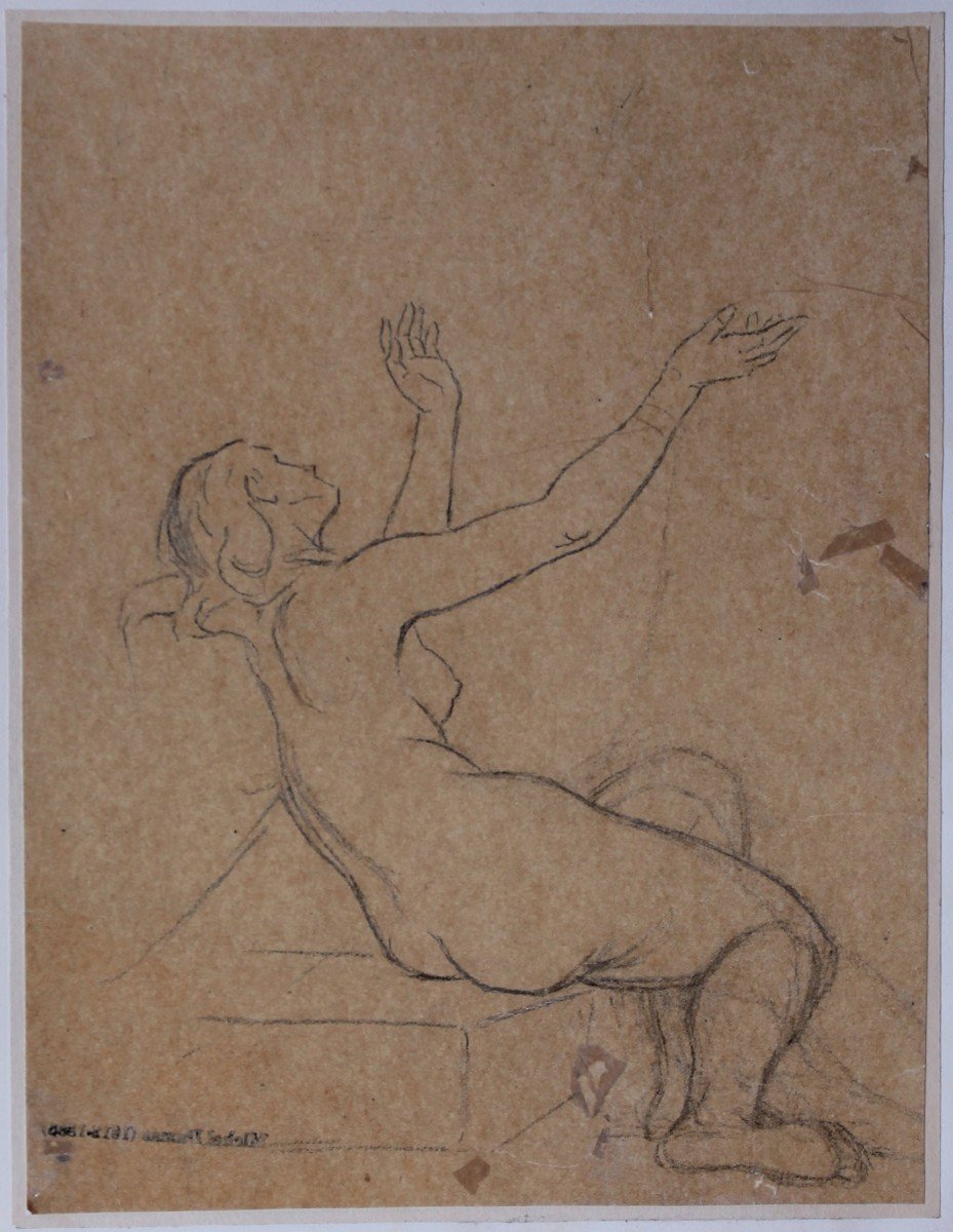 Michel Dumas (1812 - 1885)   Studio di figura femminile Disegno Cachet