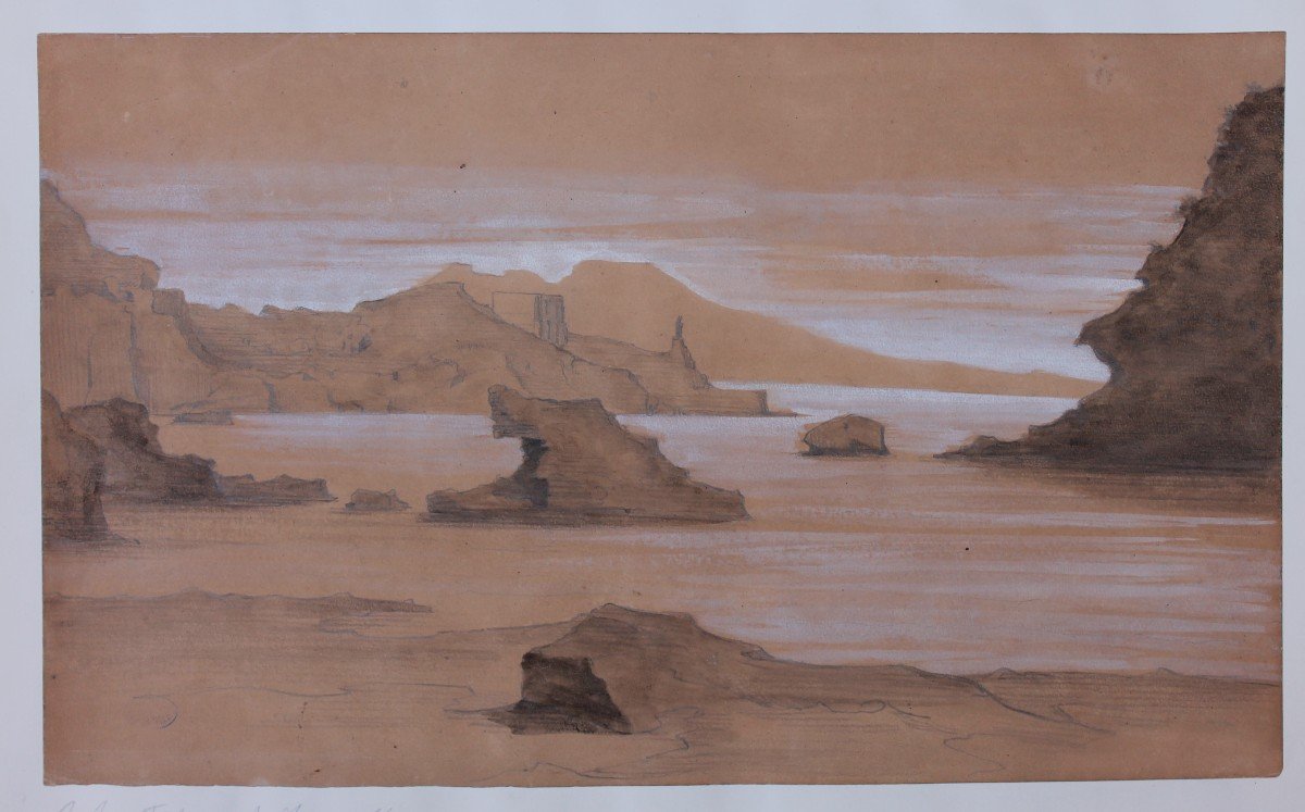 Edmond Antoine Victor Joinville (1801-1849) - Disegno - Veduta costiera - Cachet