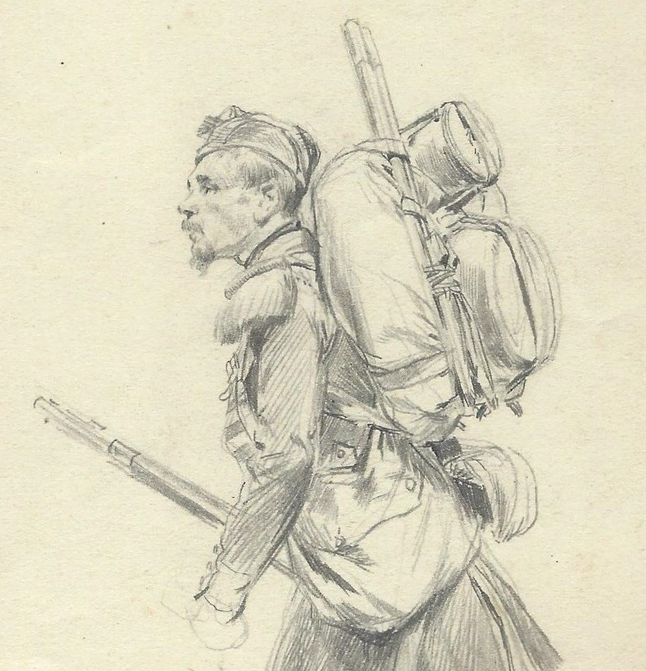 Edouard Detaille (1848 - 1912) Soldato francese visto di profilo, Disegno a matita, Cachet ED