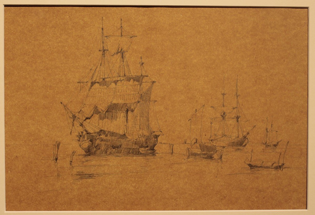 Jules Romain Joyant (1803 - 1854) Velieri nel porto Disegno
