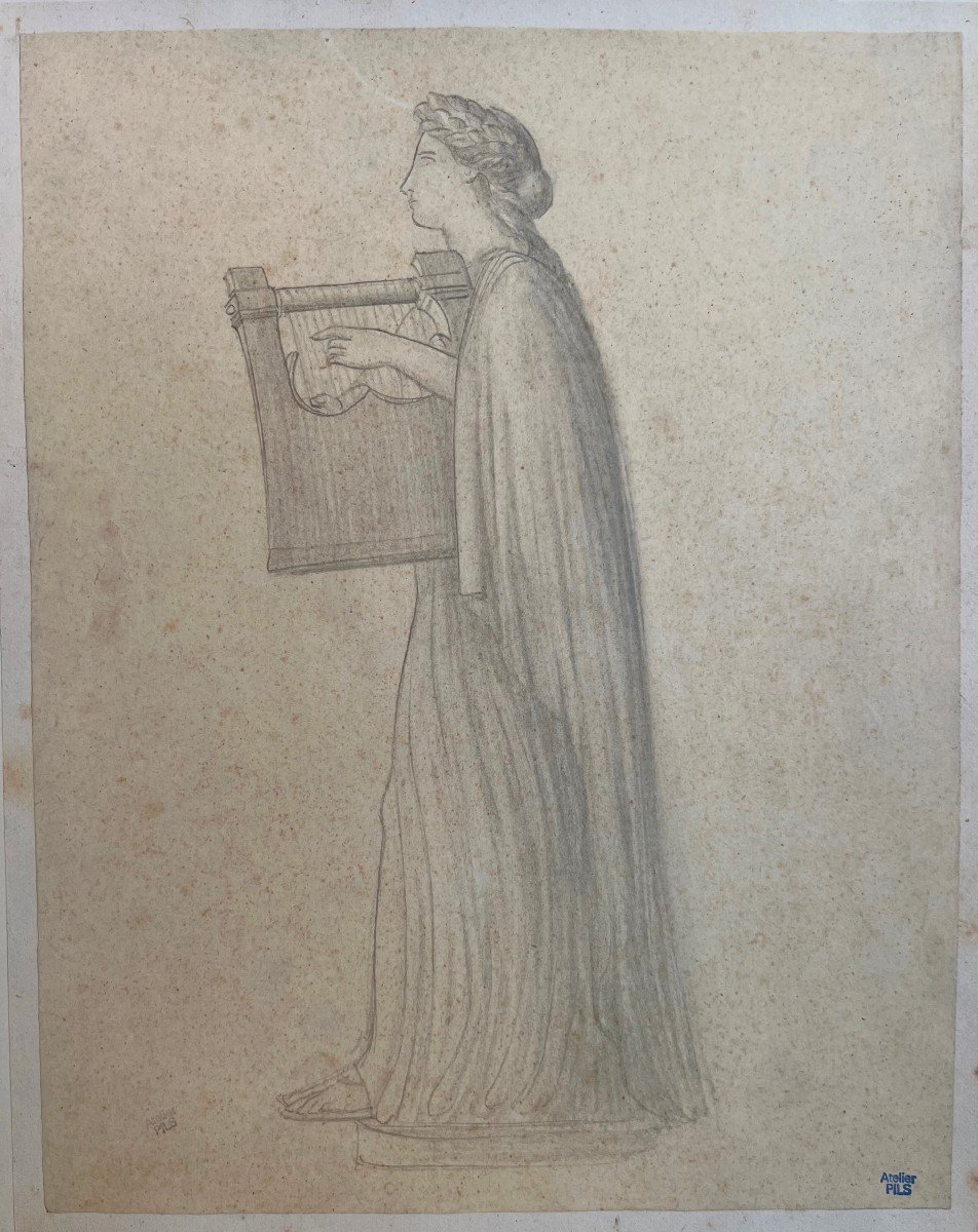 Isidore Pils (1813 - 1875 ) Studio per una musicista Disegno Cachet