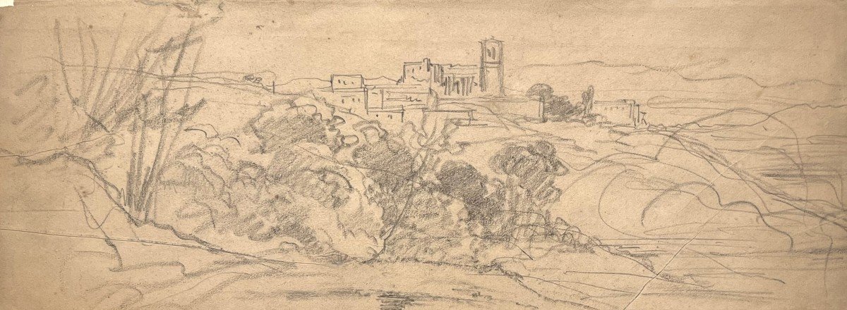 Paul Flandrin (1811 - 1902) Veduta del tempio d'Ercole in Cori Disegno