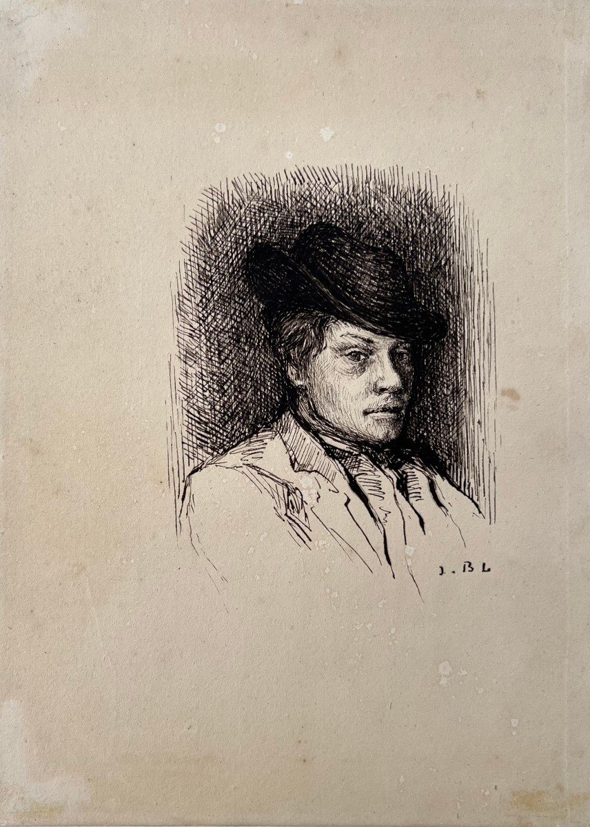 Jules Bastien-Lepage (1848 - 1884) - Autoritratto - Disegno a inchiostro - Monogrammato-photo-2