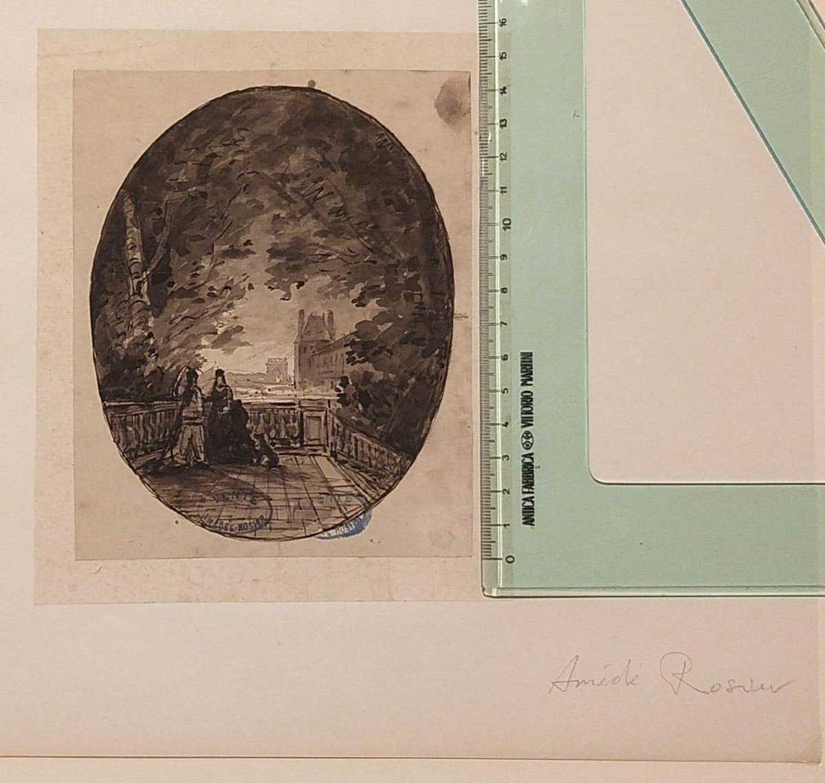 Amedee Rosier (1831 - 1898) Scena galante in terrazza Acquarello Cachet-photo-2