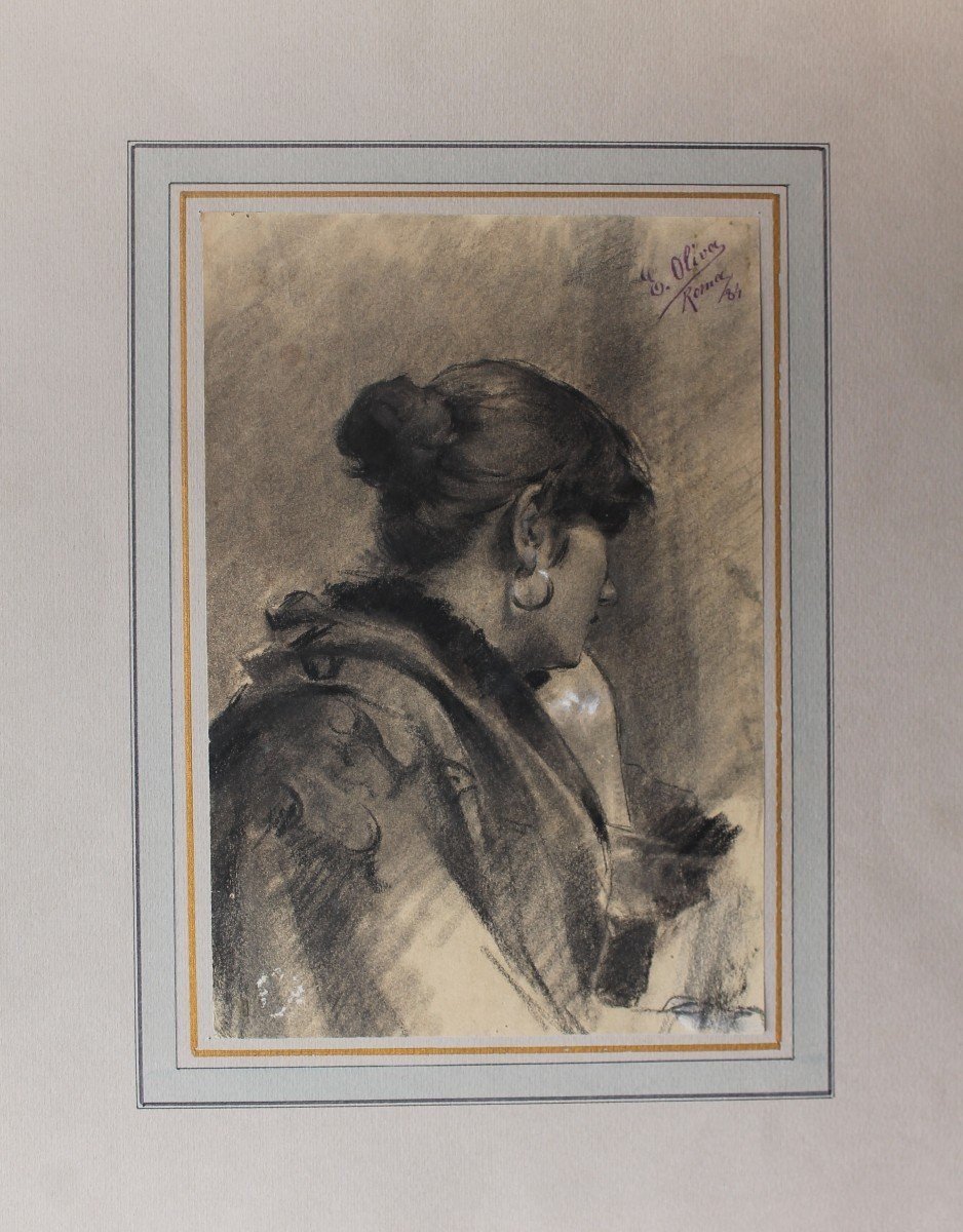 Eugenio Oliva y Rodrigo (Palencia, 1852 - Villaconejos, 1925) - Disegno - Ritratto di donna -XI-photo-3