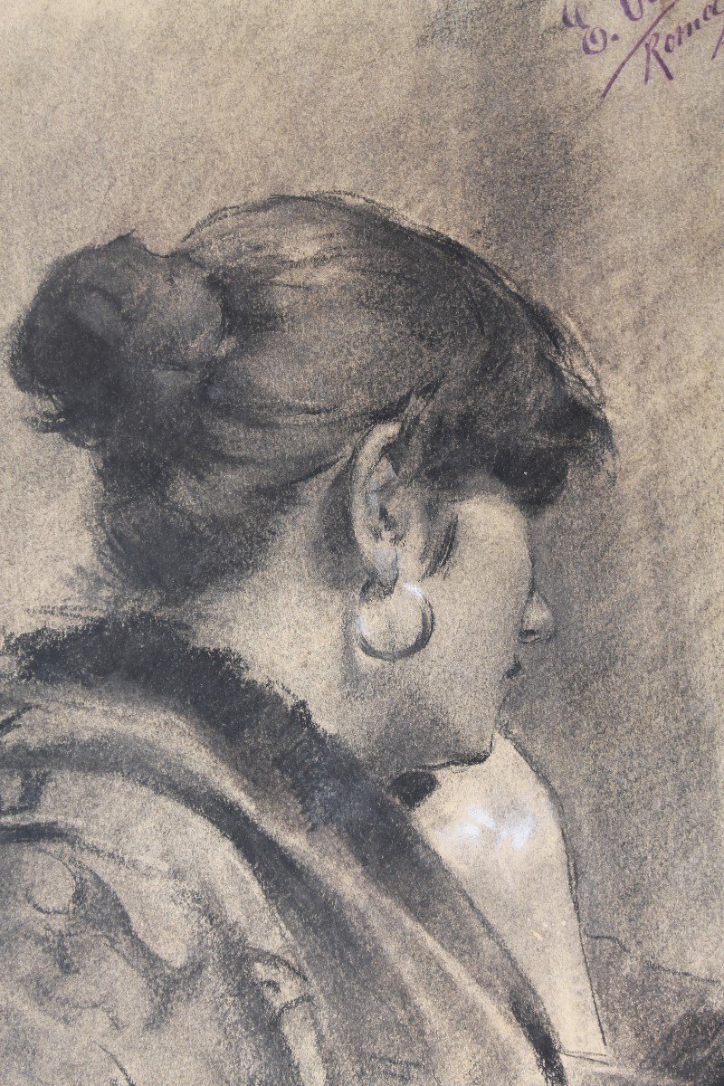Eugenio Oliva y Rodrigo (Palencia, 1852 - Villaconejos, 1925) - Disegno - Ritratto di donna -XI