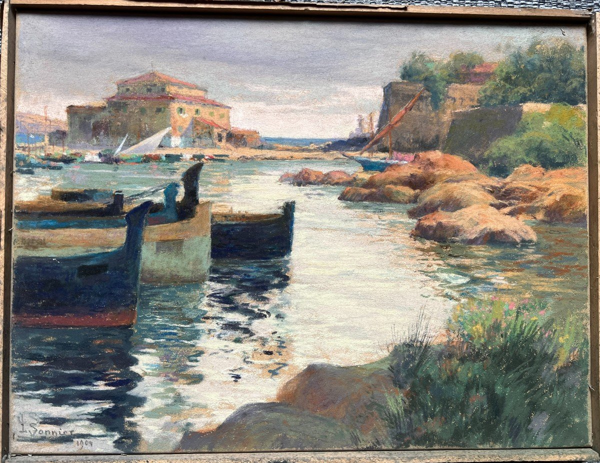 Porto - Léon Julien SONNIER firmato e datato 1904 – pastello paesaggio 