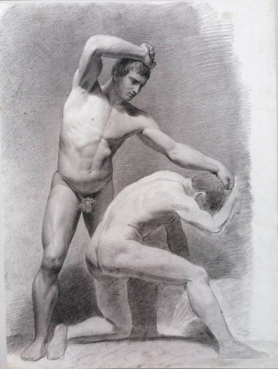 Nudo accademico con due figure - Sante Nucci - Disegno - Firmato - Bologna