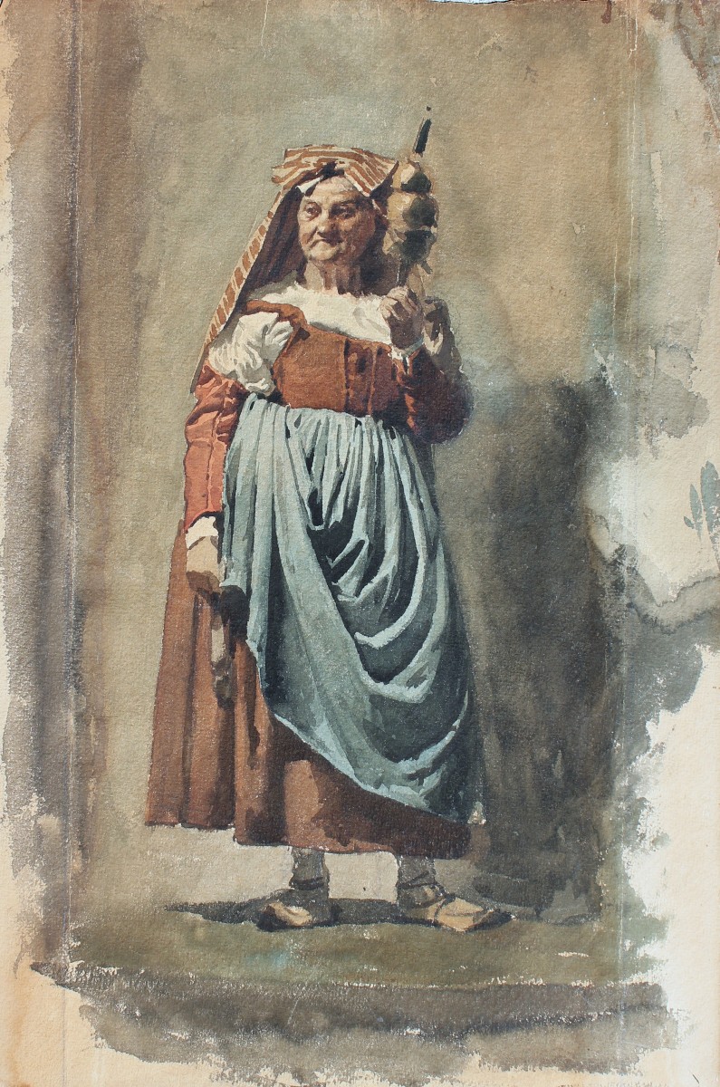 Filatrice - Roma - Italia - Acquarello - Ottocento - XIX secolo - Disegno- Randanini-photo-3