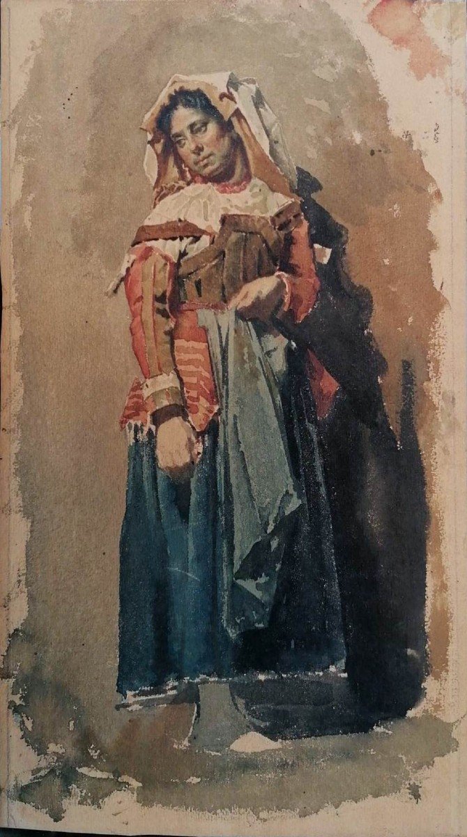 Donna a figura intera Roma Acquarello Disegno XIX secolo Ottocento-photo-2